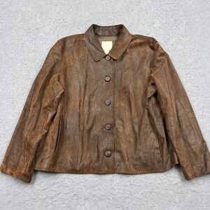 J. Jill Jacket Women's XL Brown Genuine Leather Blazer Soft Lined Button Up Coat